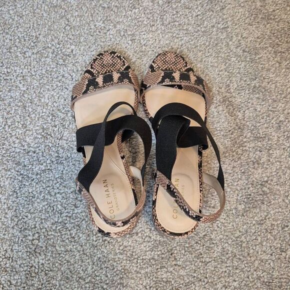 Cole Haan Women’s 8 Aniston Elastic Black Snake Print Leather Heels Sandals - Picture 4 of 8